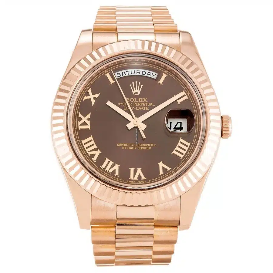 Rolex Day-Date II Chocolate Roman 218235 Complete Rose Gold Watch