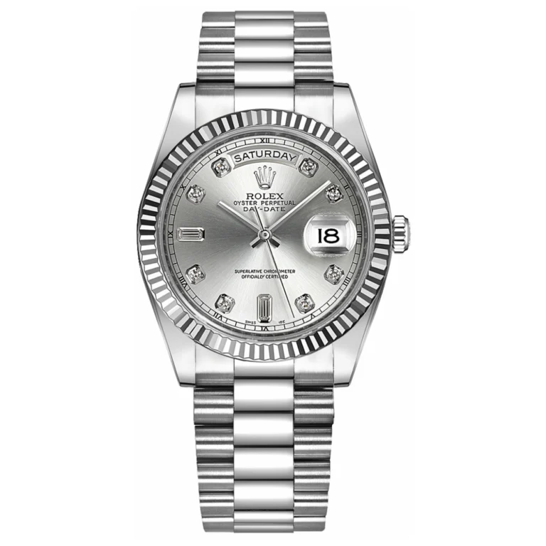 Rolex Day-Date 118239A 36mm President Silver Diamond Dial White Gold Bracelet Watch 2003