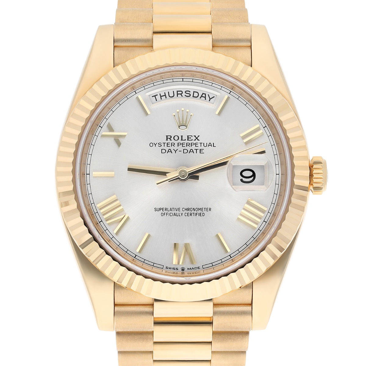 Rolex Day-Date 40 Presidential 228238-0002 Silver Dial Yellow Gold Watch Complete