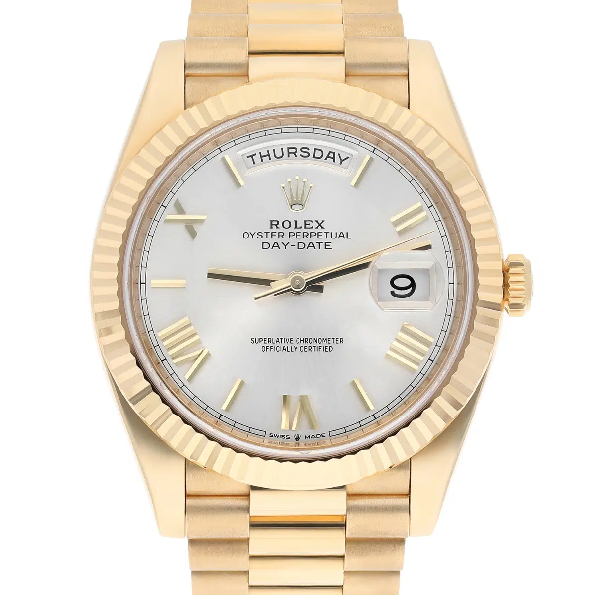 Rolex Day-Date 40 Presidential 228238-0002 Silver Dial Yellow Gold Watch Complete