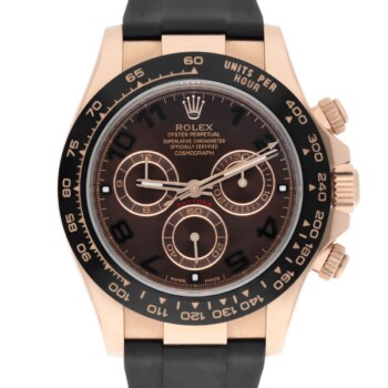 Rolex Daytona 18k Rose Gold Chocolate Arabic Dial Rubber Band 40mm Watch 116515