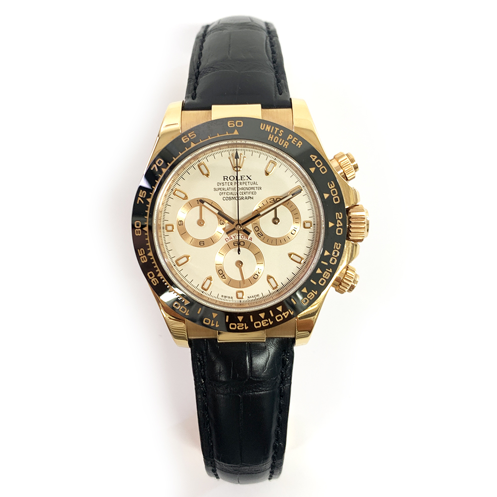 Rolex Daytona Ivory Dial 40mm 116515LN Rose Gold with Black Crocodile Leather Watch 2014
