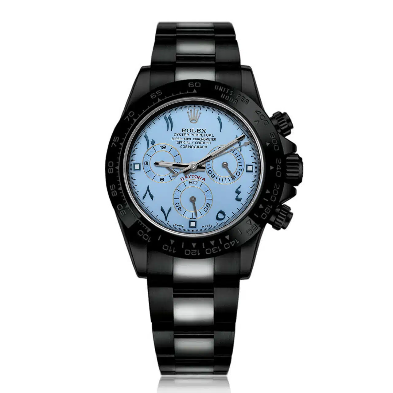 Rolex Oyster Perpetual Cosmograph Daytona Ice Blue Dial Black PVD/DLC Coated Watch 116523