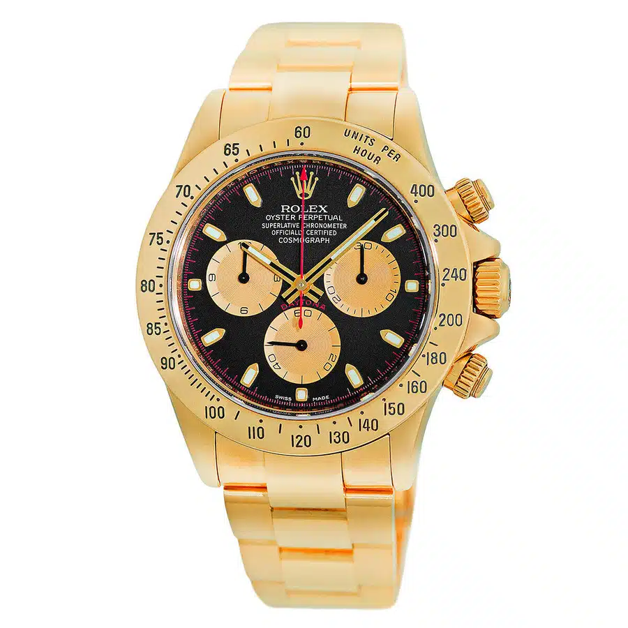 Rolex Daytona 116528 Black Paul Newman Cosmo Yellow Gold Oyster Bracelet Watch 2006