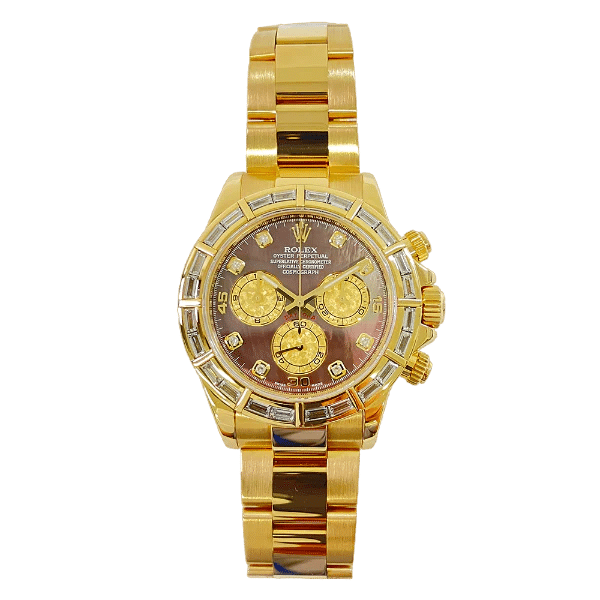 Rolex Cosmograph Daytona 40mm Oyster 116568BR Yellow Gold Watch Black MOP Diamond Dial 2012