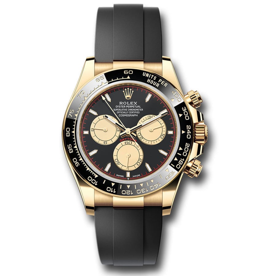Rolex Daytona 126518-0004 Yellow Gold With Black Rubber Watch Black with Champ Subs Index Dial 2024