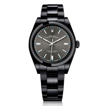 Rolex Oyster Perpetual Grey Dial Black PVD/DLC Coated Stainless Steel Watch 114300