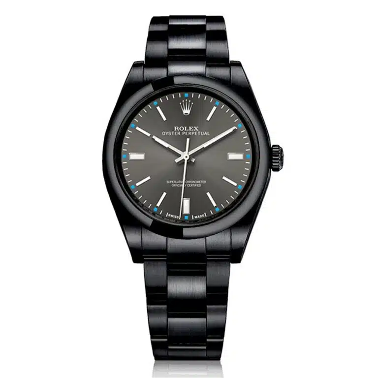 Rolex Oyster Perpetual Grey Dial Black PVD/DLC Coated Stainless Steel Watch 114300