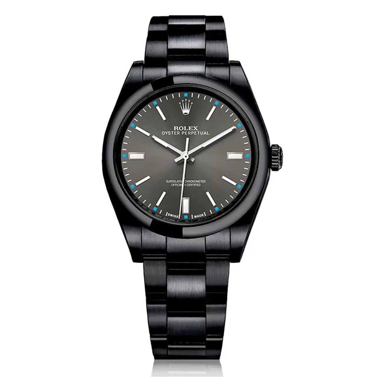 Rolex Oyster Perpetual Grey Dial Black PVD/DLC Coated Stainless Steel Watch 114300