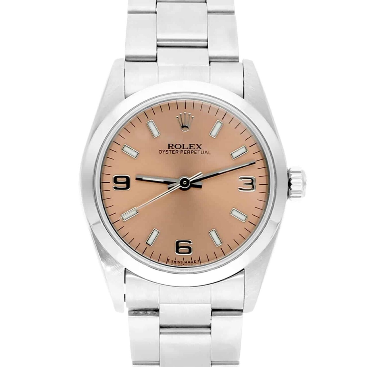 Rolex Oyster Perpetual 77080 Midsize Salmon Dial Steel Ladies Watch