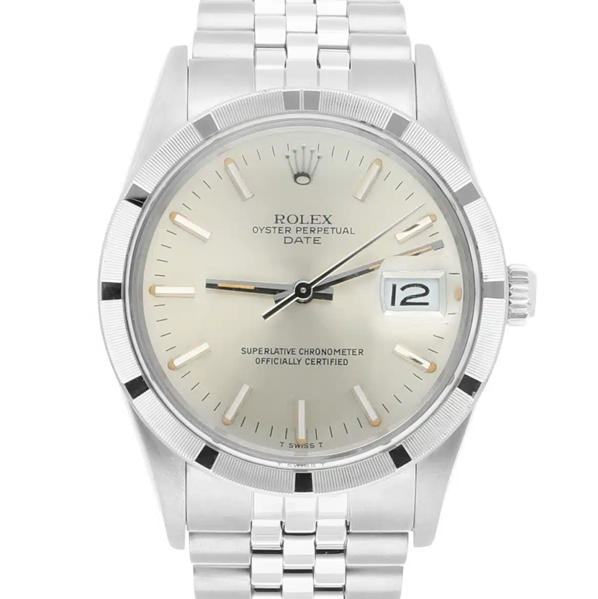 Rolex Oyster Perpetual Date Stainless Steel Watch Jubilee Silver Index Dial 15010 - 1982