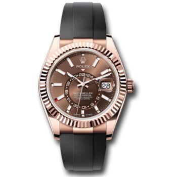 Rolex Sky-Dweller 336235 Rose Gold With Black Rubber Watch Chocolate Index Dial