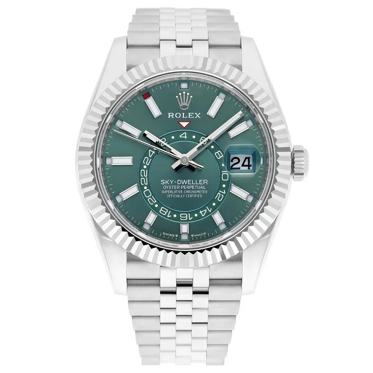 Rolex Sky-Dweller 336934 Jubilee 42mm Green Dial Fluted Bezel Stainless Steel Watch