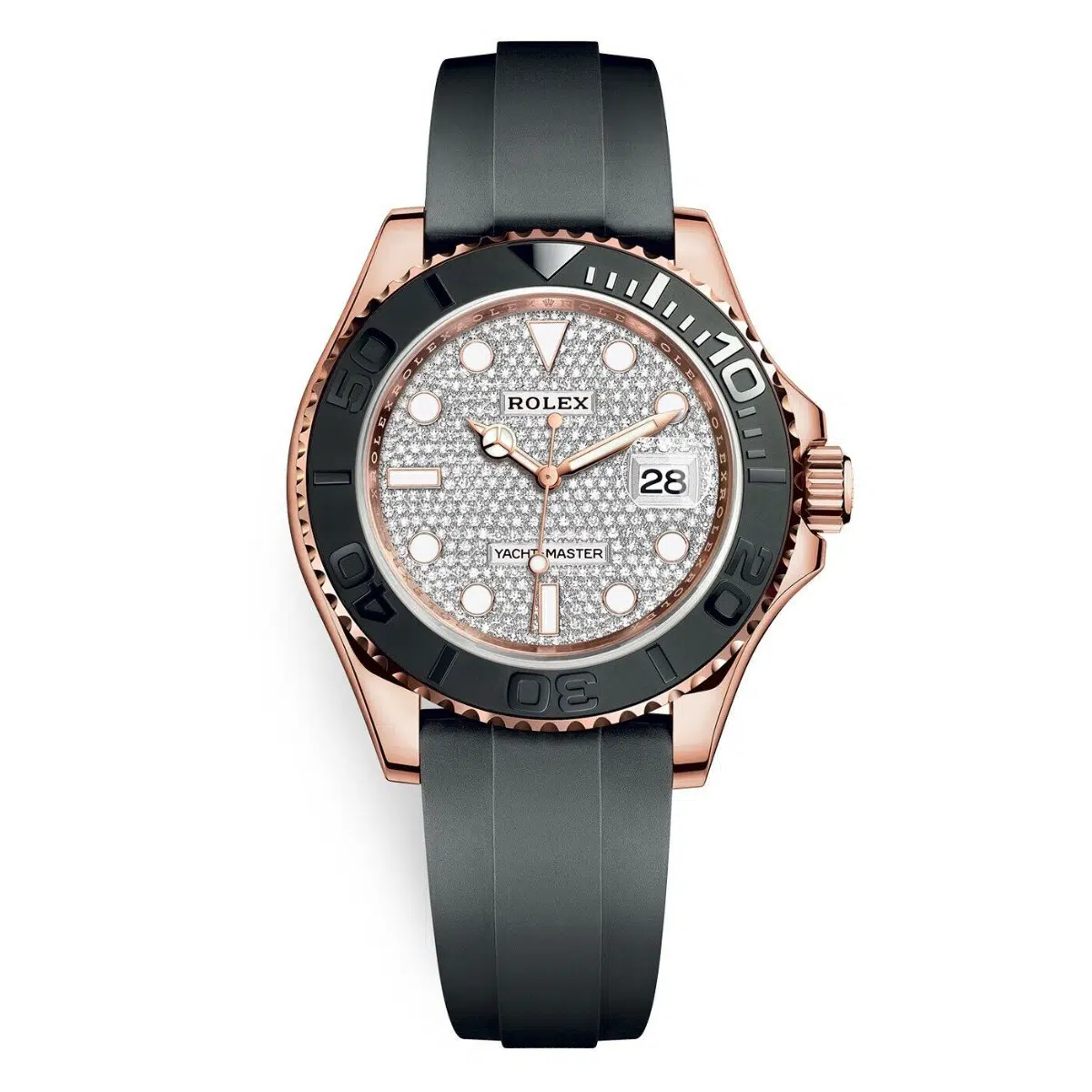 Rolex Yacht-Master 40mm 126655-0005 Rose Gold with Black Rubber Pave Diamond Dial Watch