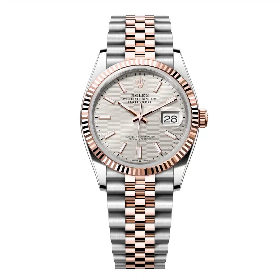 Rolex Datejust 126231-0033 Silver Fluted Motif Index Dial 36mm Stainless Steel & Rose Gold Watch 2024