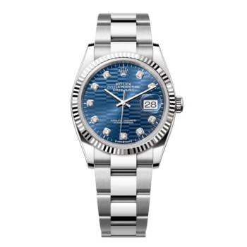 Rolex Datejust 36mm 126234-0058 Oyster Stainless Steel Watch Blue Fluted Motif Diamond Dial 2024