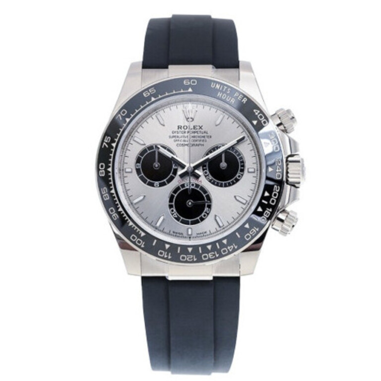 Rolex Daytona 126519 Oysterflex white gold silver dial watch, front view