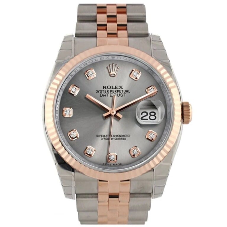 Rolex Datejust 16231-0100 Steel and Rose Gold 36mm Watch Factory Grey Diamond Dial Jubilee Band