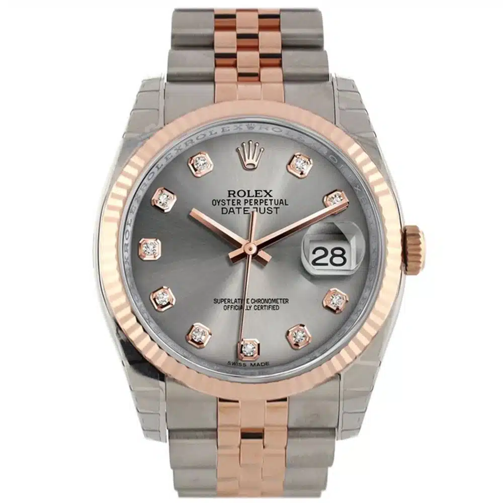 Rolex Datejust 116231-0100 Steel and Rose Gold 36mm Watch Factory Grey Diamond Dial Jubilee Band