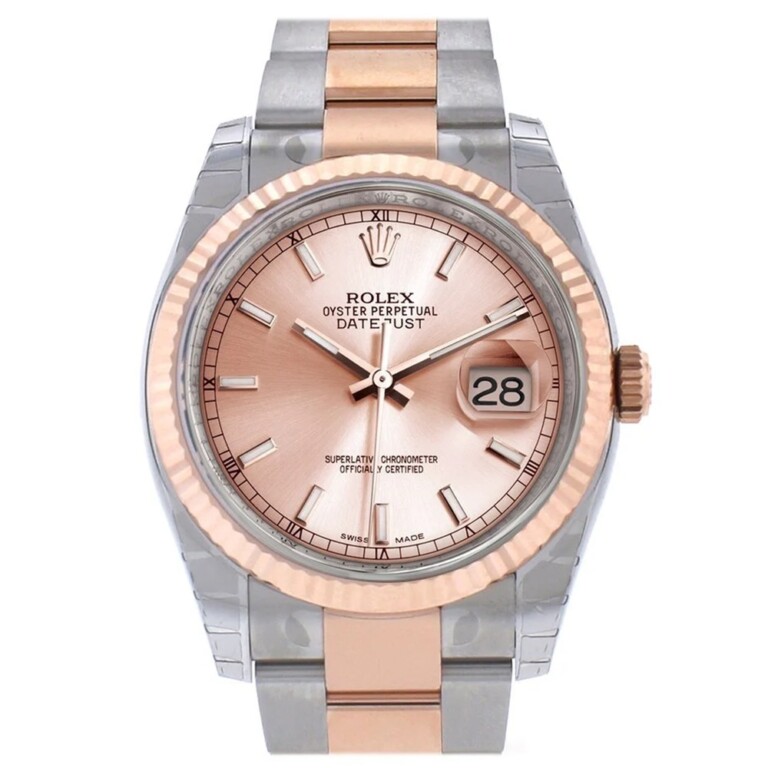 Rolex Datejust 116231-0096 Steel and Rose Gold 36mm Watch Pink Index Dial Oyster Band