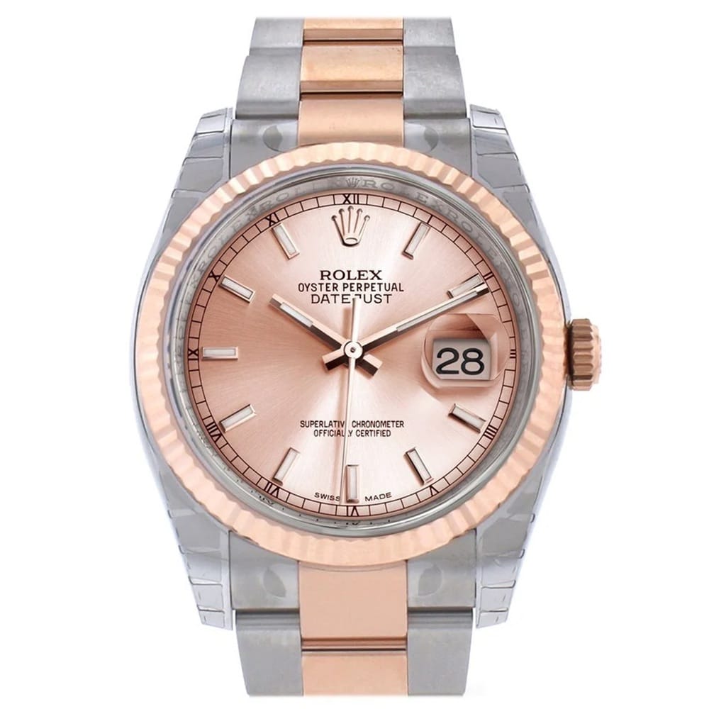 Rolex Datejust 116231-0096 Steel and Rose Gold 36mm Watch Pink Index Dial Oyster Band