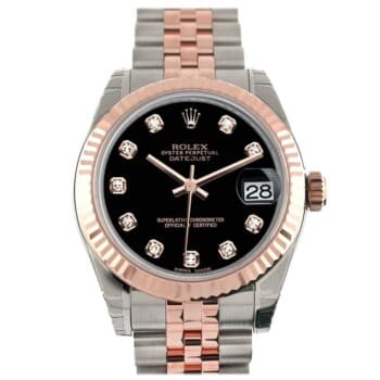 Rolex Datejust 31mm Stainless Steel & Rose Gold Watch Factory Black Diamond Dial 178271