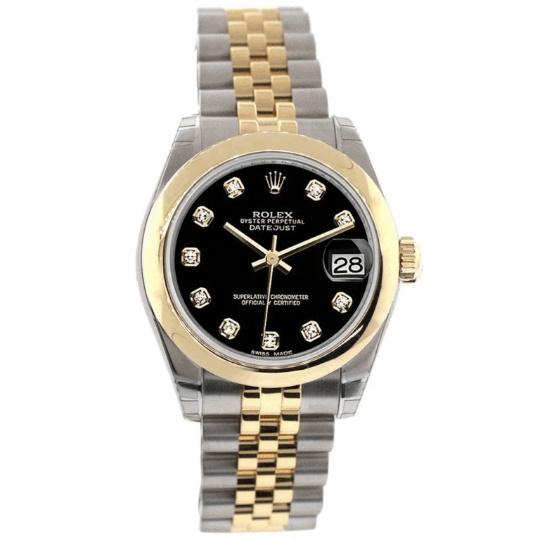 Rolex Datejust 178243 31mm Steel & Yellow Gold Watch Black Diamond Dial Jubilee Band