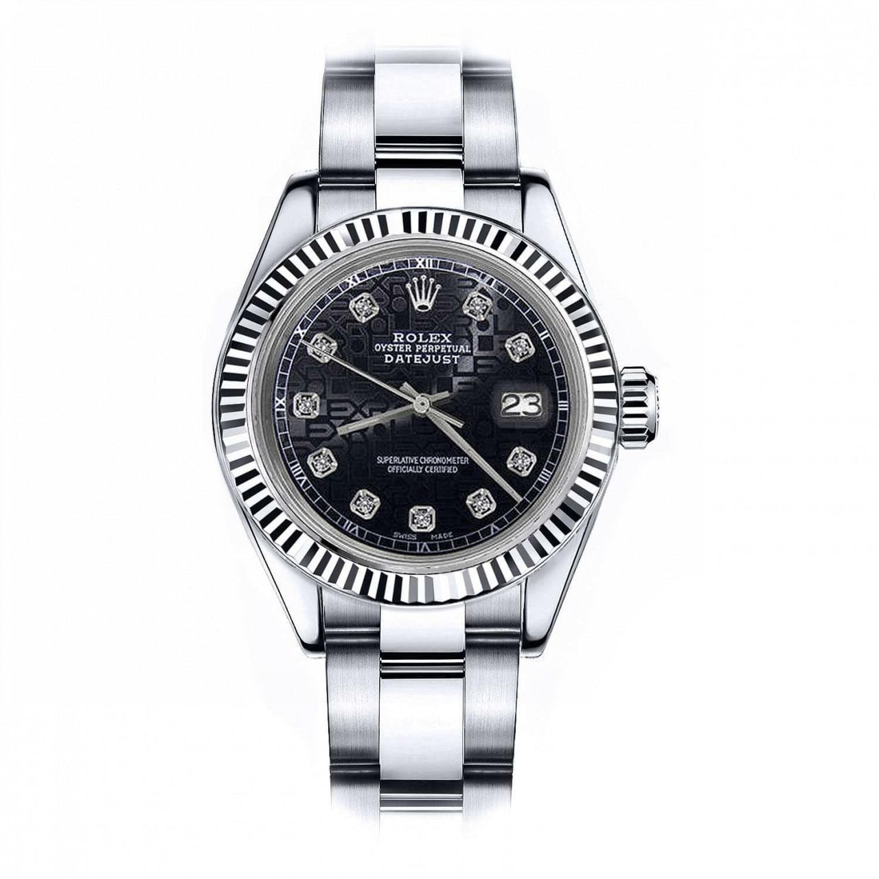 Rolex 31mm Lady-Datejust 178274 Black Rolex Logo Anniversary Diamond Dial Stainless Steel Watch