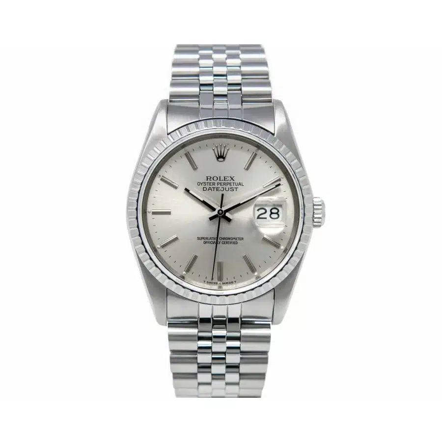 Rolex Datejust 36mm 16220 Jubilee Stainless Steel Watch Silver Index Dial 1996