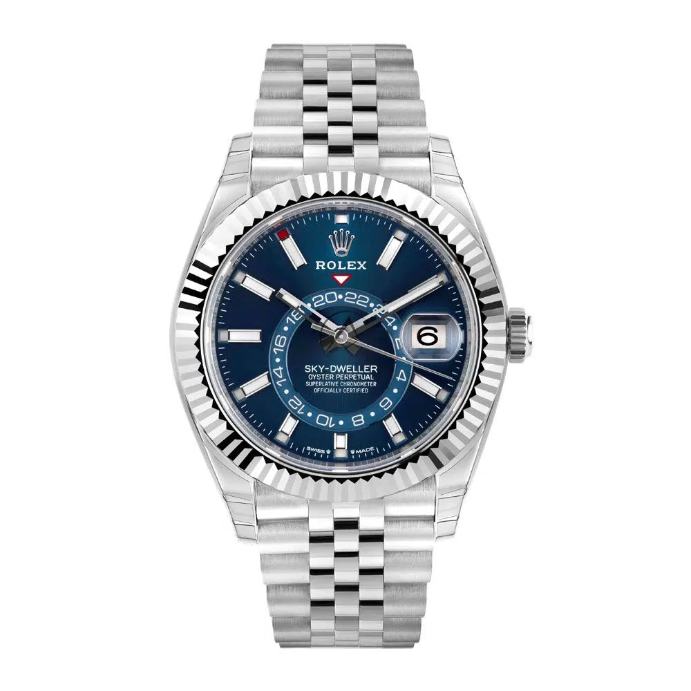Rolex Sky-Dweller 42mm Jubilee 336934 Stainless Steel Watch Blue Index Dial