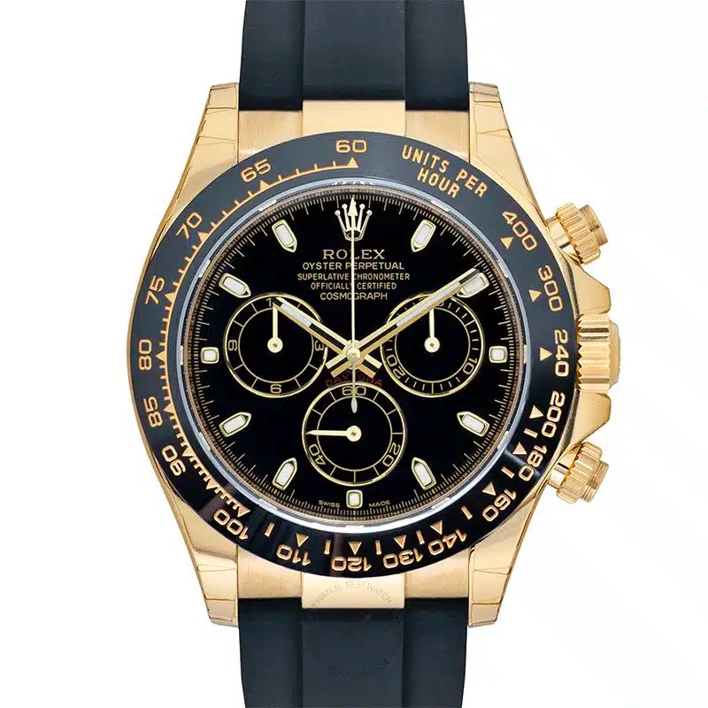 Rolex Cosmograph Daytona Black Dial 40mm 116518LN Yellow Gold with Black Rubber Men's Watch 2022