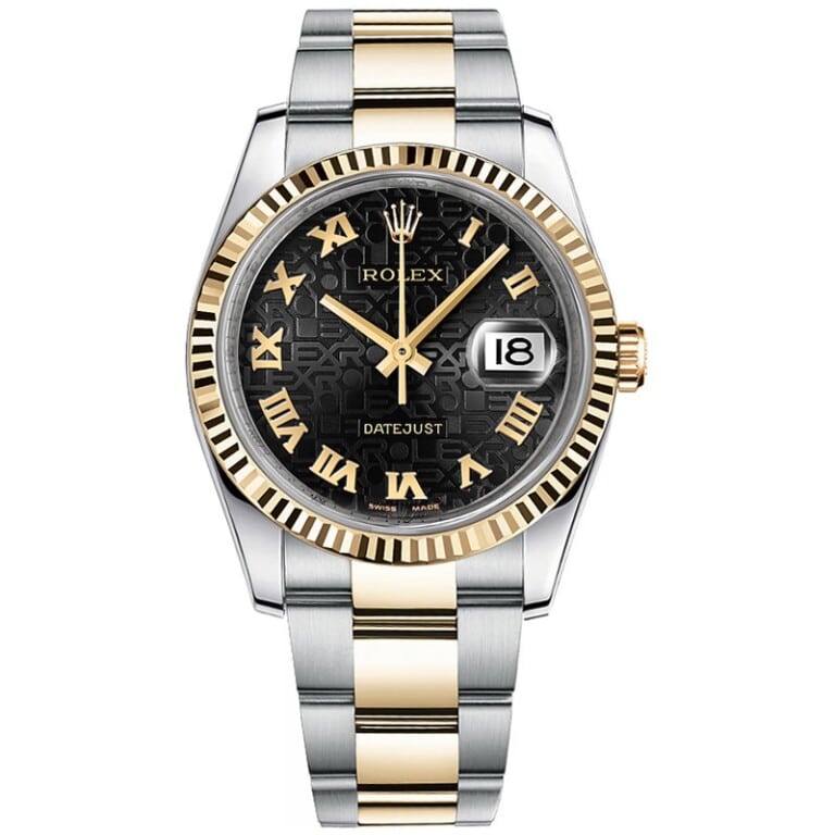 Rolex Datejust 36mm Steel & Yellow Gold Watch Oyster Black Jubilee Roman Dial 116233