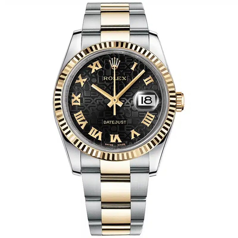 Rolex Datejust 36mm 116233-0196 Steel & Yellow Gold Watch Oyster Black Jubilee Roman Dial