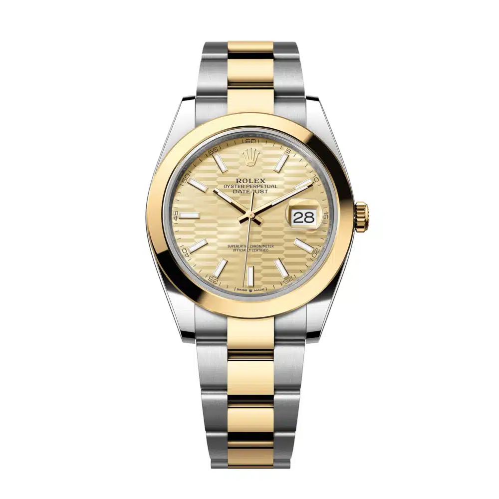 Rolex Datejust 126303-0021 41mm Stainless Steel & Yellow Gold Watch Champagne Fluted Motif Index Dial
