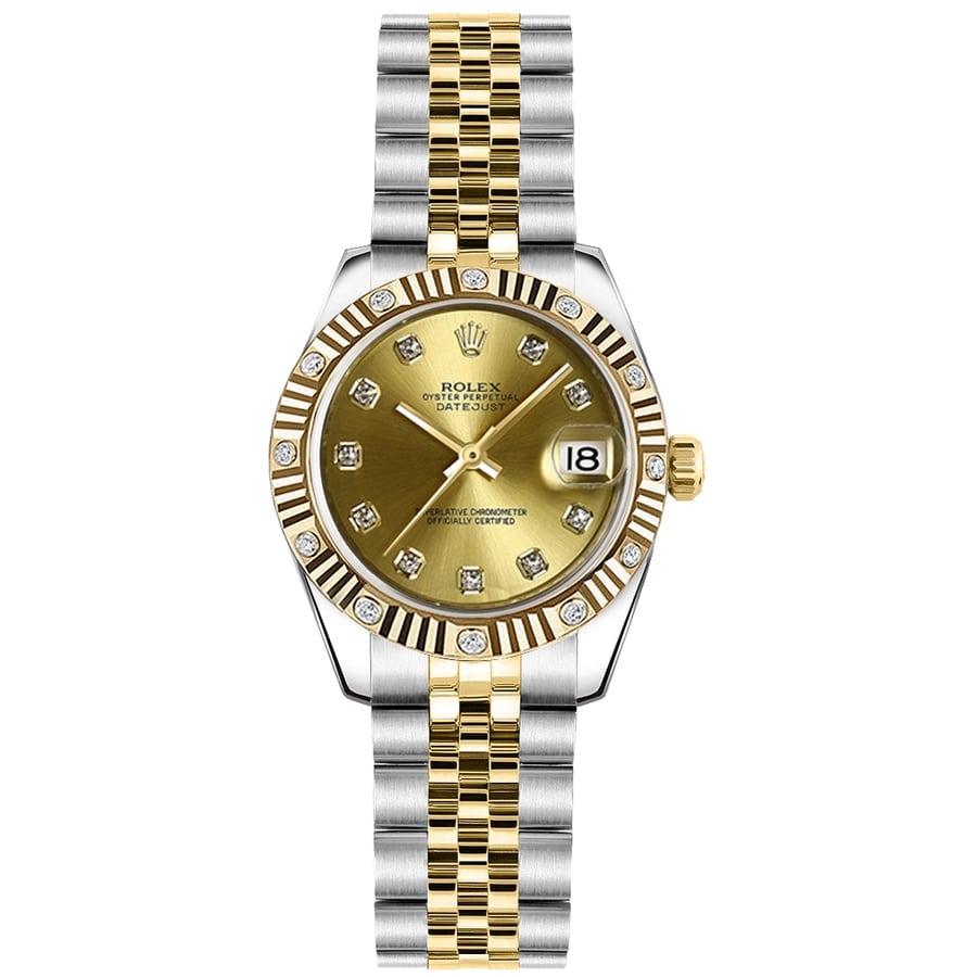 Rolex Lady-Datejust 26mm 179313 Gold & Stainless Steel Watch with 12 Diamonds Bezel
