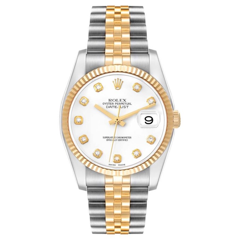 Rolex Datejust 36mm Jubilee 116233-0154 Stainless Steel & Yellow Gold Watch White Diamond Dial