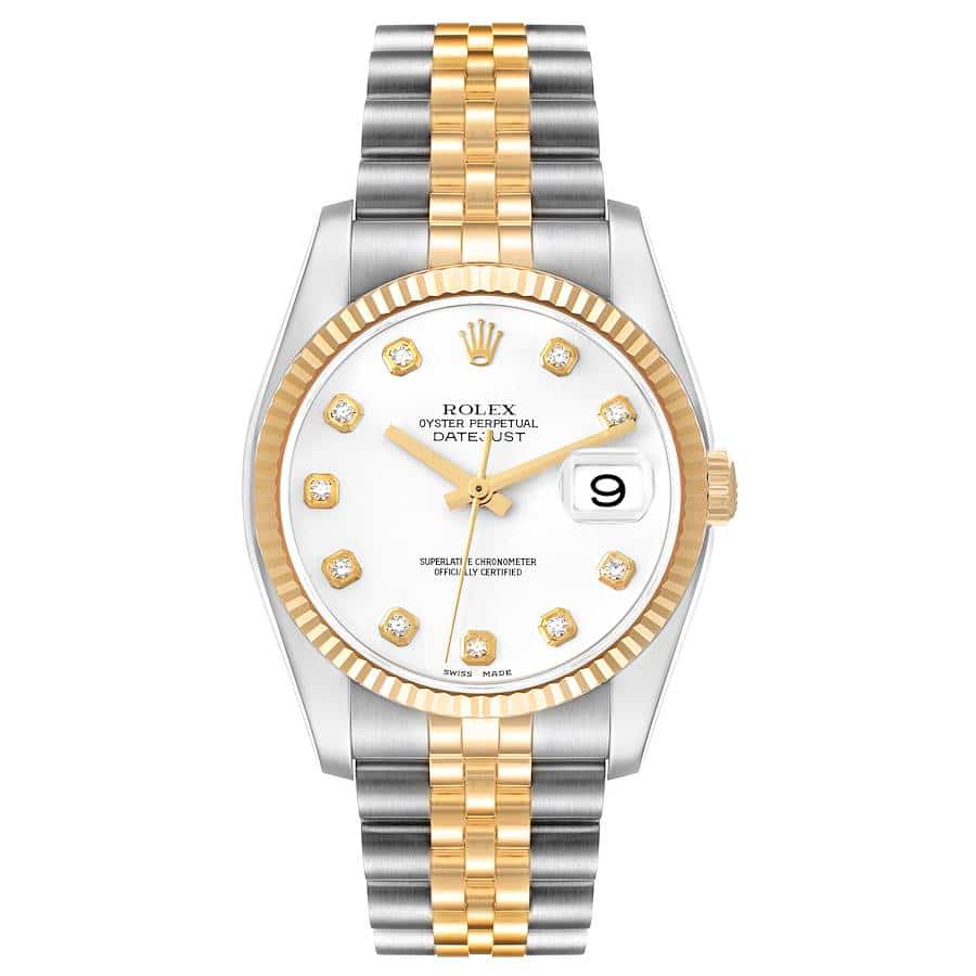 Rolex Datejust 36mm Jubilee 116233 Stainless Steel & Yellow Gold Watch White Diamond Dial