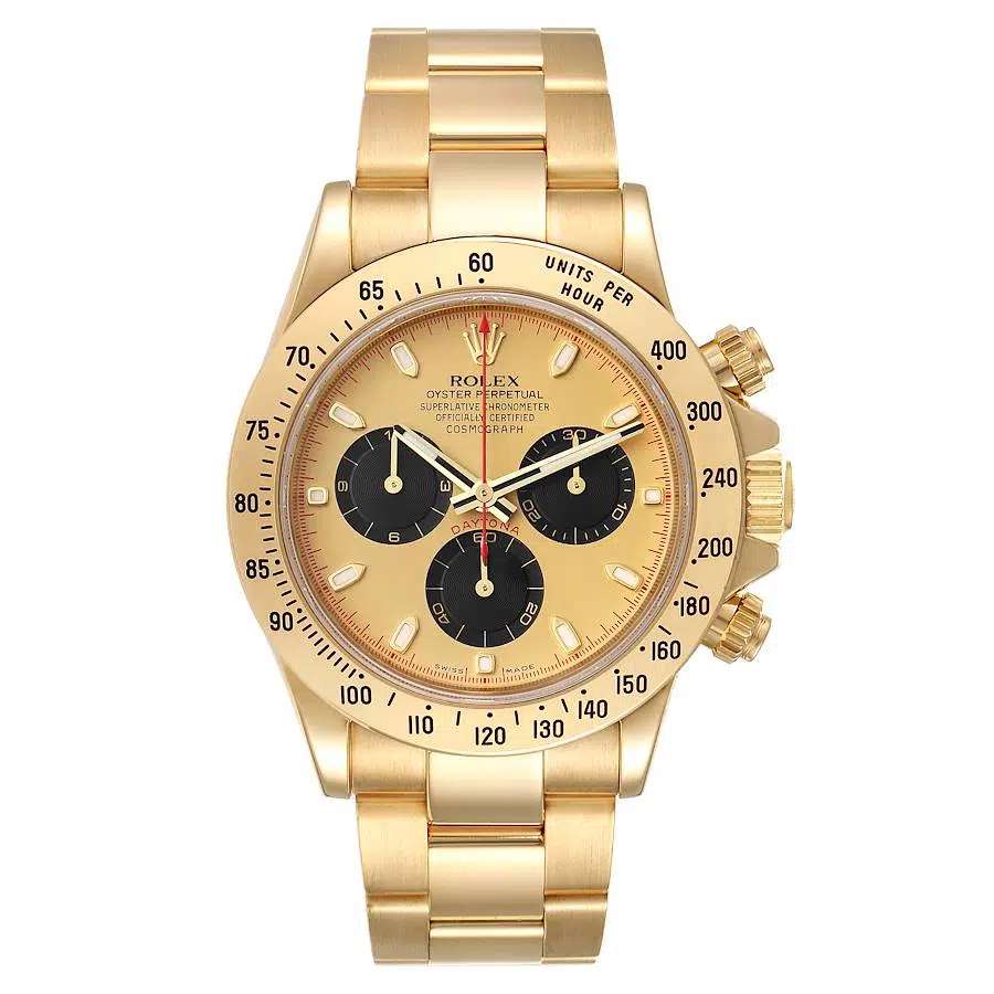 Rolex Cosmograph Daytona 40mm Oyster 116528 Yellow Gold Watch Champagne/Black Dial 2002