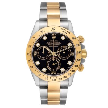 Rolex Daytona Oyster 40mm 116523 Stainless Steel & Yellow Gold Watch Black Diamond Dial