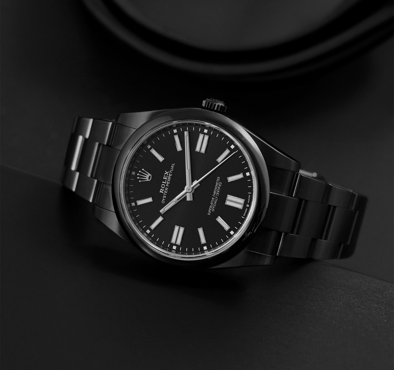 Rolex Oyster Perpetual Black Dial Black PVD/DLC Coated Stainless Steel Watch 114300