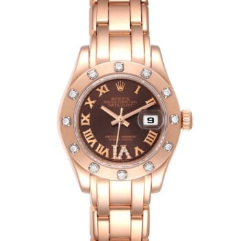 Rolex Pearlmaster 29mm 80315 Rose Gold Watch Chocolate Roman Dial