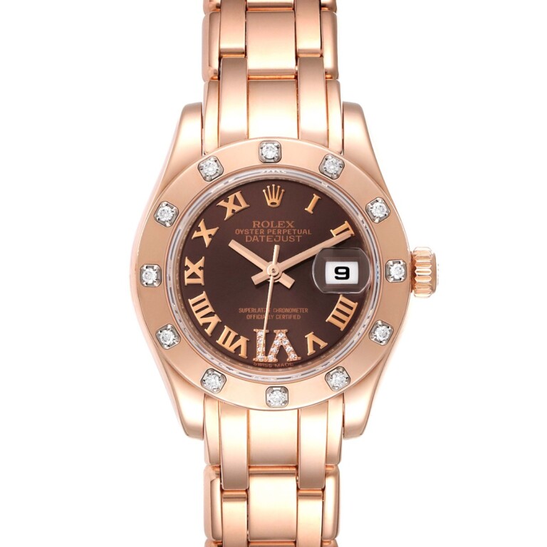 Rolex Pearlmaster 29mm 80315 Rose Gold Watch Chocolate Roman Dial