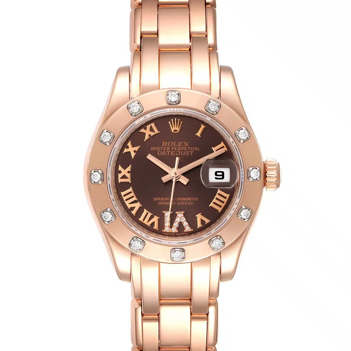 Rolex Pearlmaster 29mm 80315 Rose Gold Watch Chocolate Roman Dial