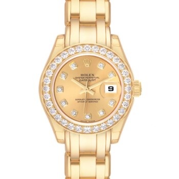 Rolex Lady-Datejust Pearlmaster 80298 Yellow Gold Diamond Watch with Champagne Diamond Dial