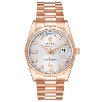 Rolex President Day Date 18k Rose Gold 36mm 118235 Diamond Dial Watch 2001