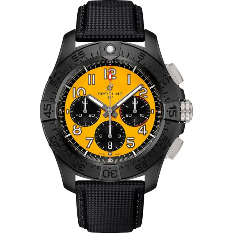 Breitling Super Avi B01 Chronograph Night Mission 44mm SB0147101I1X2 Yellow Dial Ceramic With Black Calfskin Watch 2024