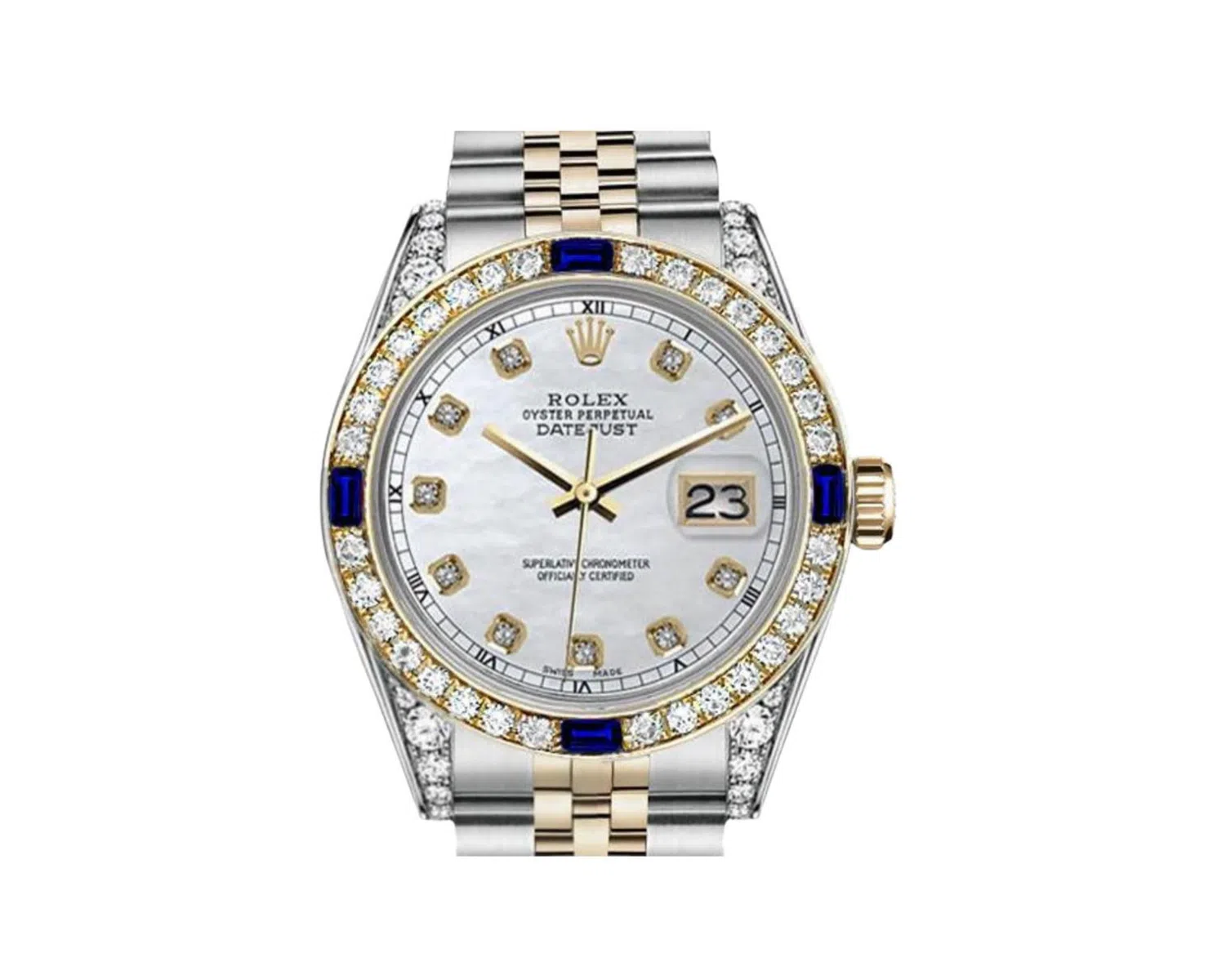 Rolex Datejust 36mm Diamond Bezel & Shoulders White Mother of Pearl Diamond Dial Two Tone Jubilee Watch – image 3