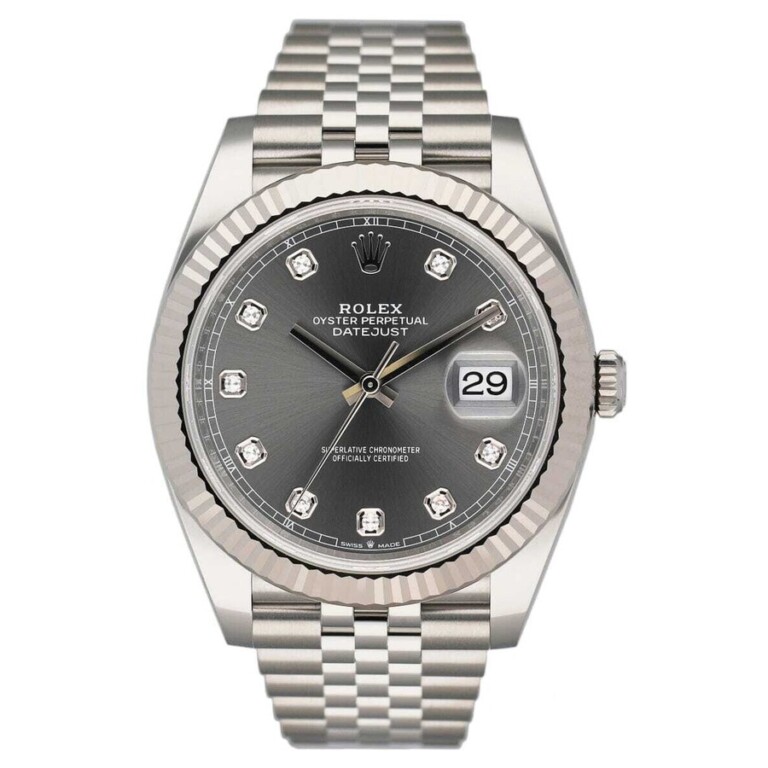 Rolex Datejust 41mm 126334 Stainless Steel Jubilee Watch Slate Grey Diamond Dial 2018
