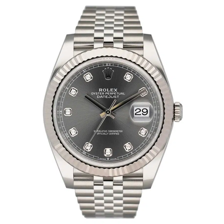 Rolex Datejust 41mm 126334 Stainless Steel Jubilee Watch Slate Grey Diamond Dial 2018