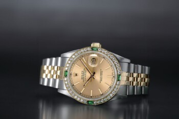 Rolex Datejust 31 Champagne Dial Two Tone Ladies Watch Diamond/Emerald Bezel 68273 – alternate view